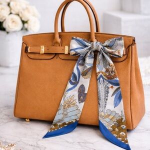 HUMMINGBIRD FLORAL SKINNY SCARF BAG HANDLE WRAP BANDEAU HAIR TIE ROYAL BLUE